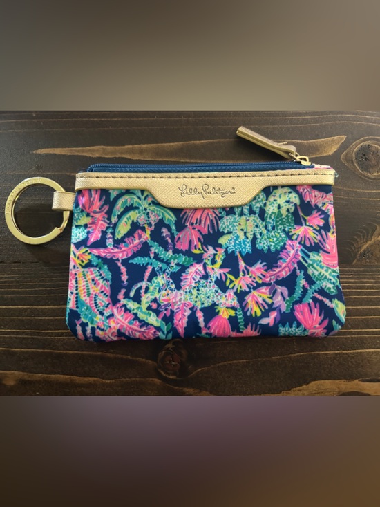 Lilly Pulitzer Handbags - Lilly Pulitzer Navy Floral Keyring Zip Wristlet with Gold Accent